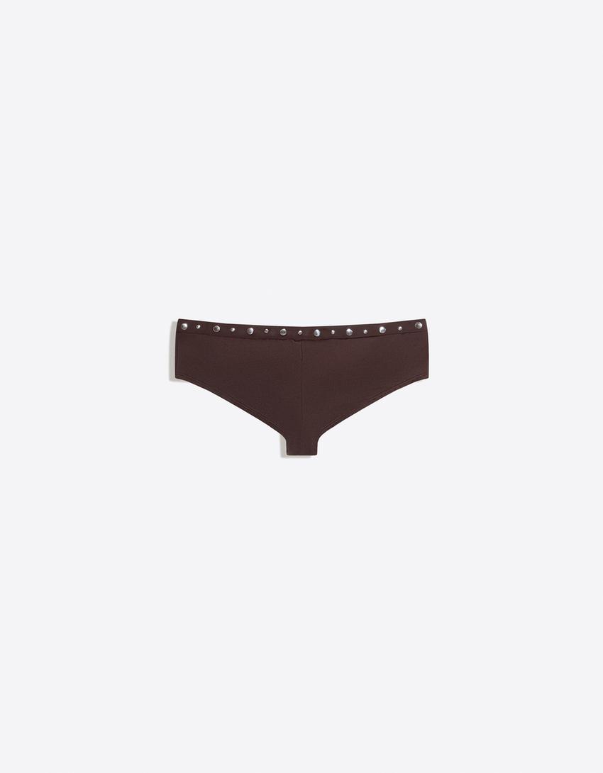 Bas de bikini culotte à clous-Marron