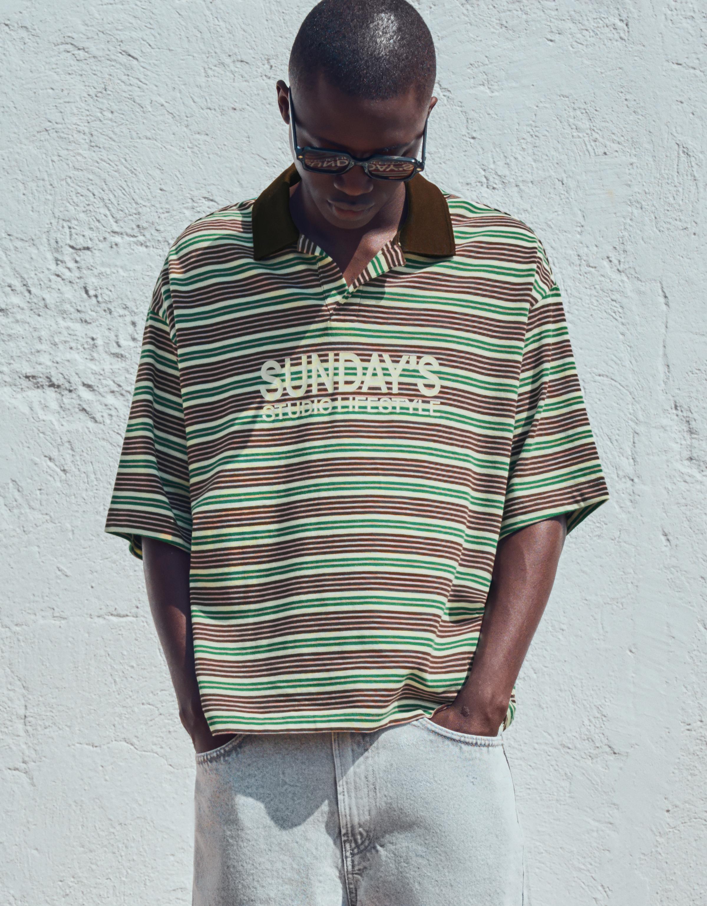 Kısa kollu çizgili işlemeli polo - Görsel 10