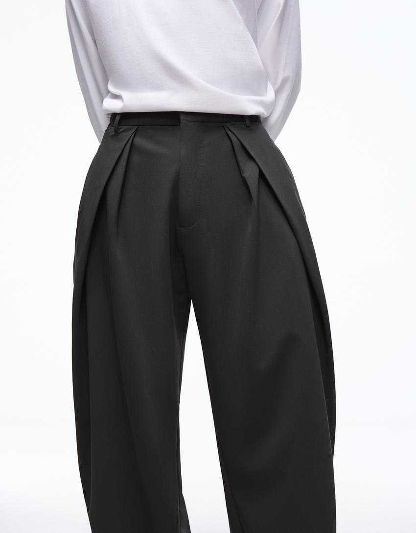 Calças super baggy fit pinças tailored fit-Cinzento-escuro