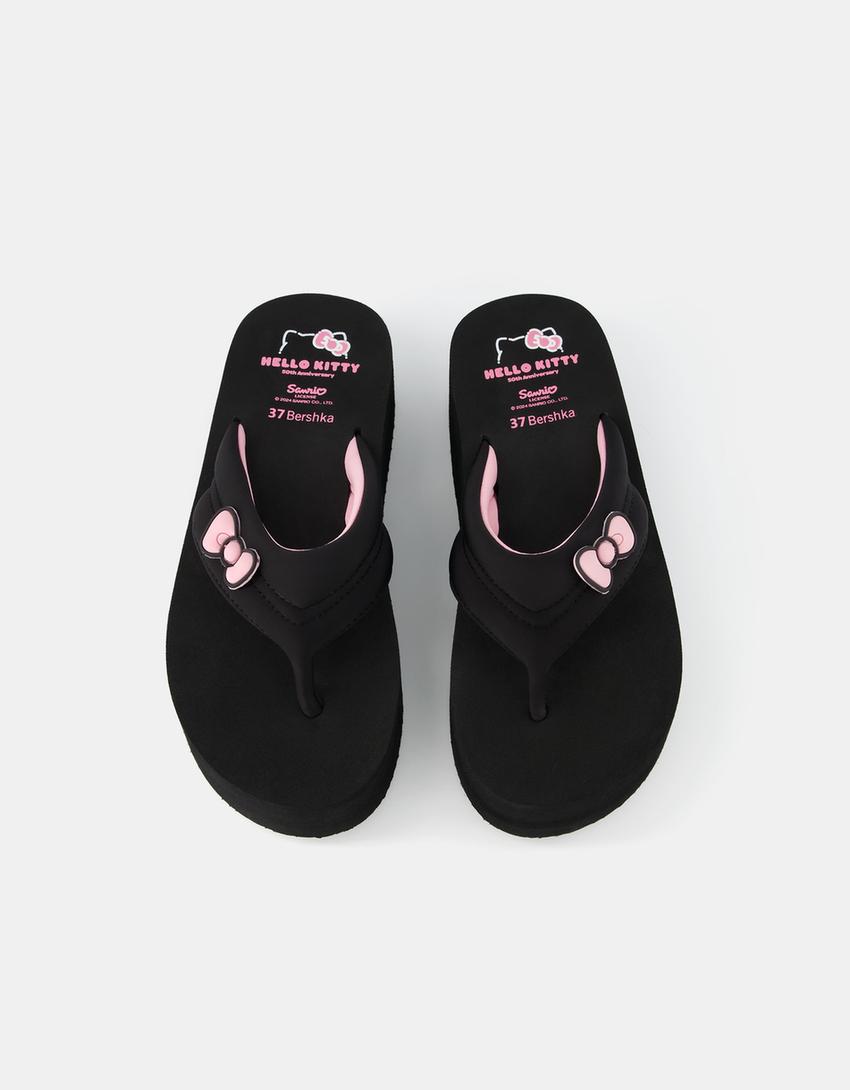 صندل هالو كيتي مبطن بنعل سميك-أسود