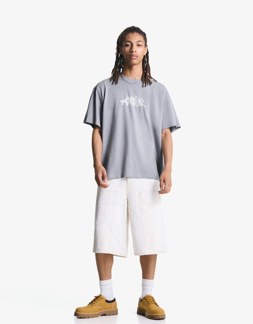 Camiseta manga corta print-Gris-3