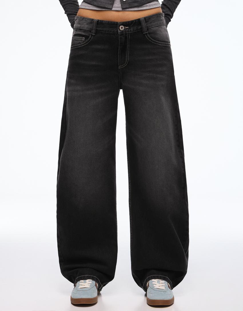 Baggy Barrel Jeans mit tiefem Bund-Schwarz