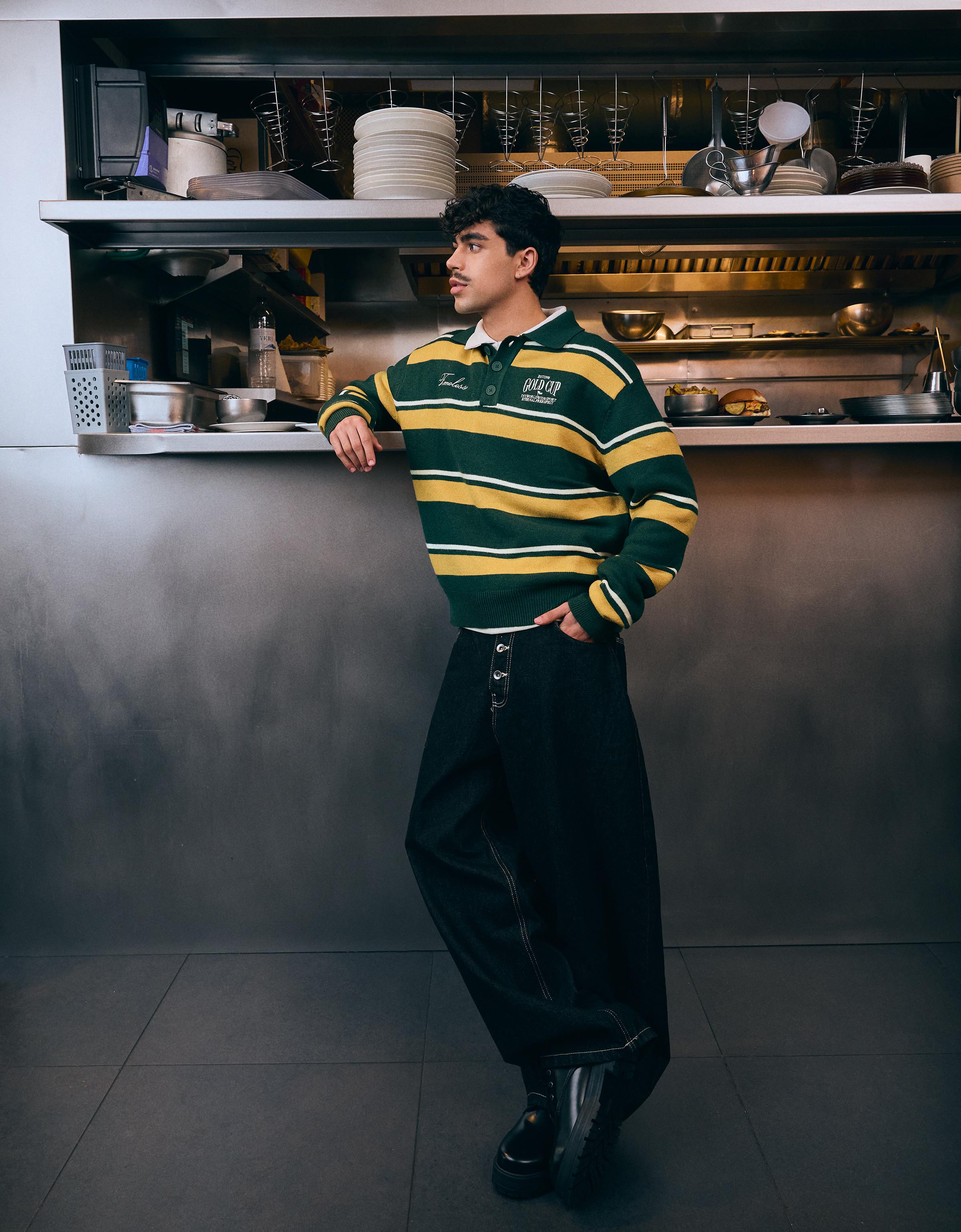 Polo yaka baskılı kazak - Görsel 11