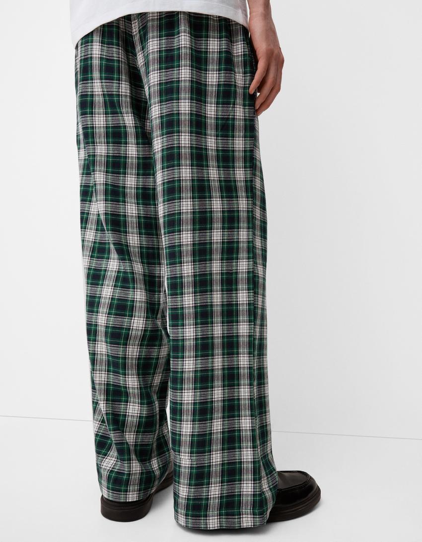 Calças direitas aos quadrados-Verde-5