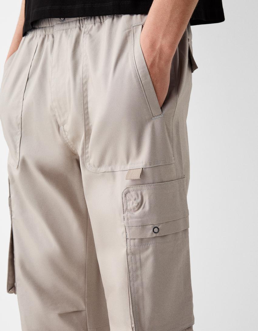 Calças wide fit multicargo-Areia-5