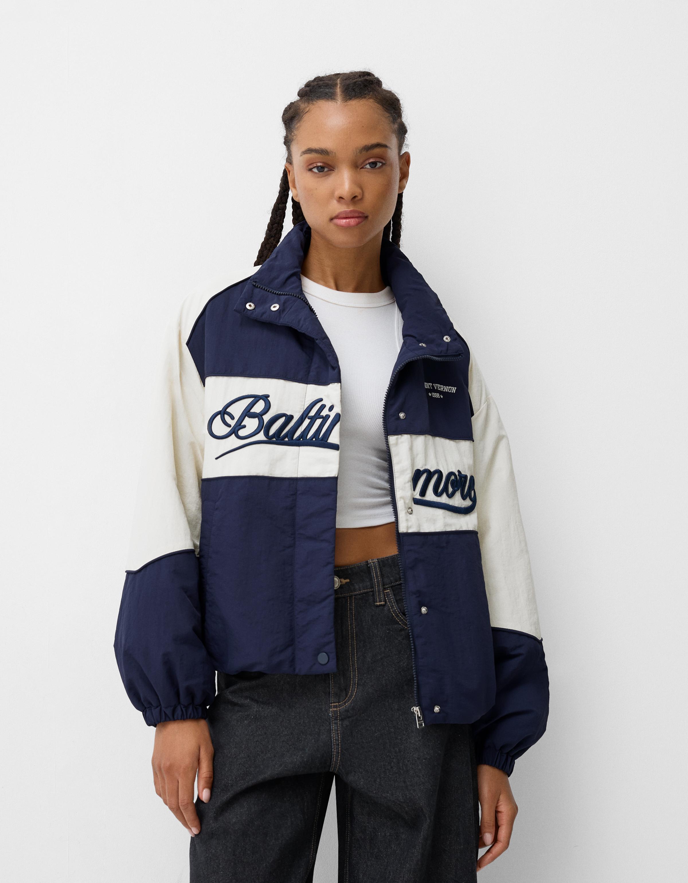 Bershka Gesteppte College-Jacke Damen Xs Marinenblau