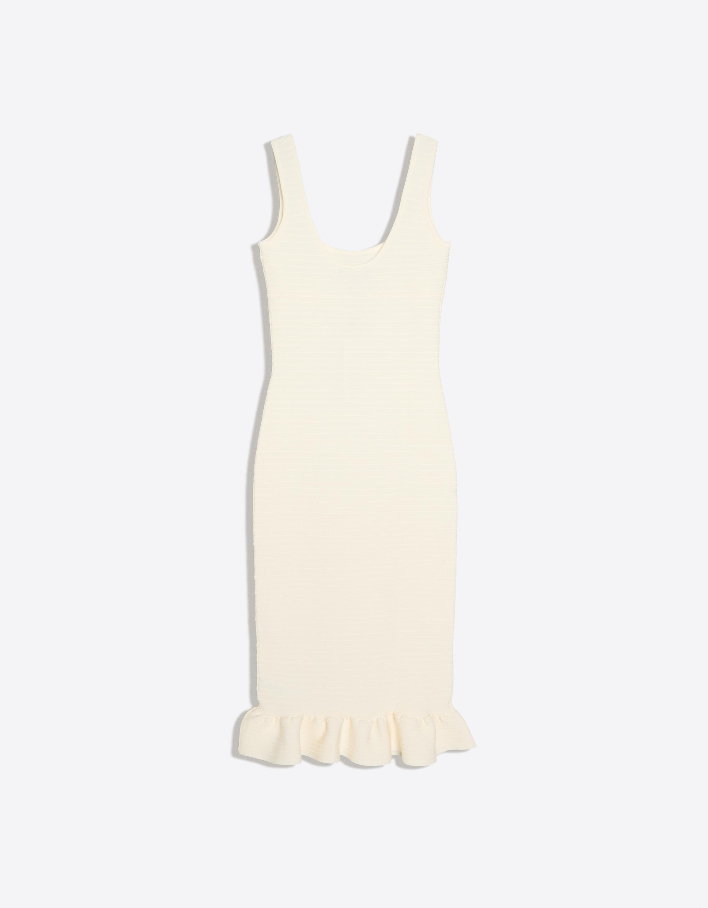 Midi knit dress with frill — Cream