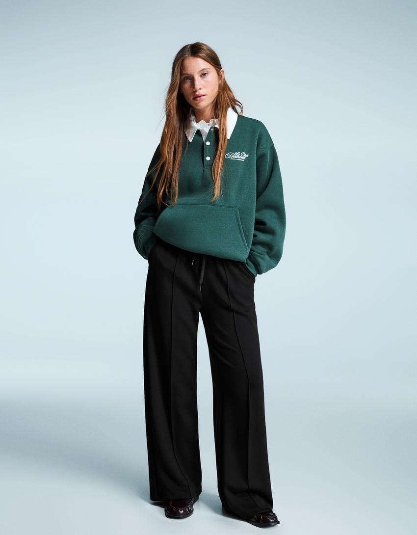 Soft touch wide-leg trousers-Black