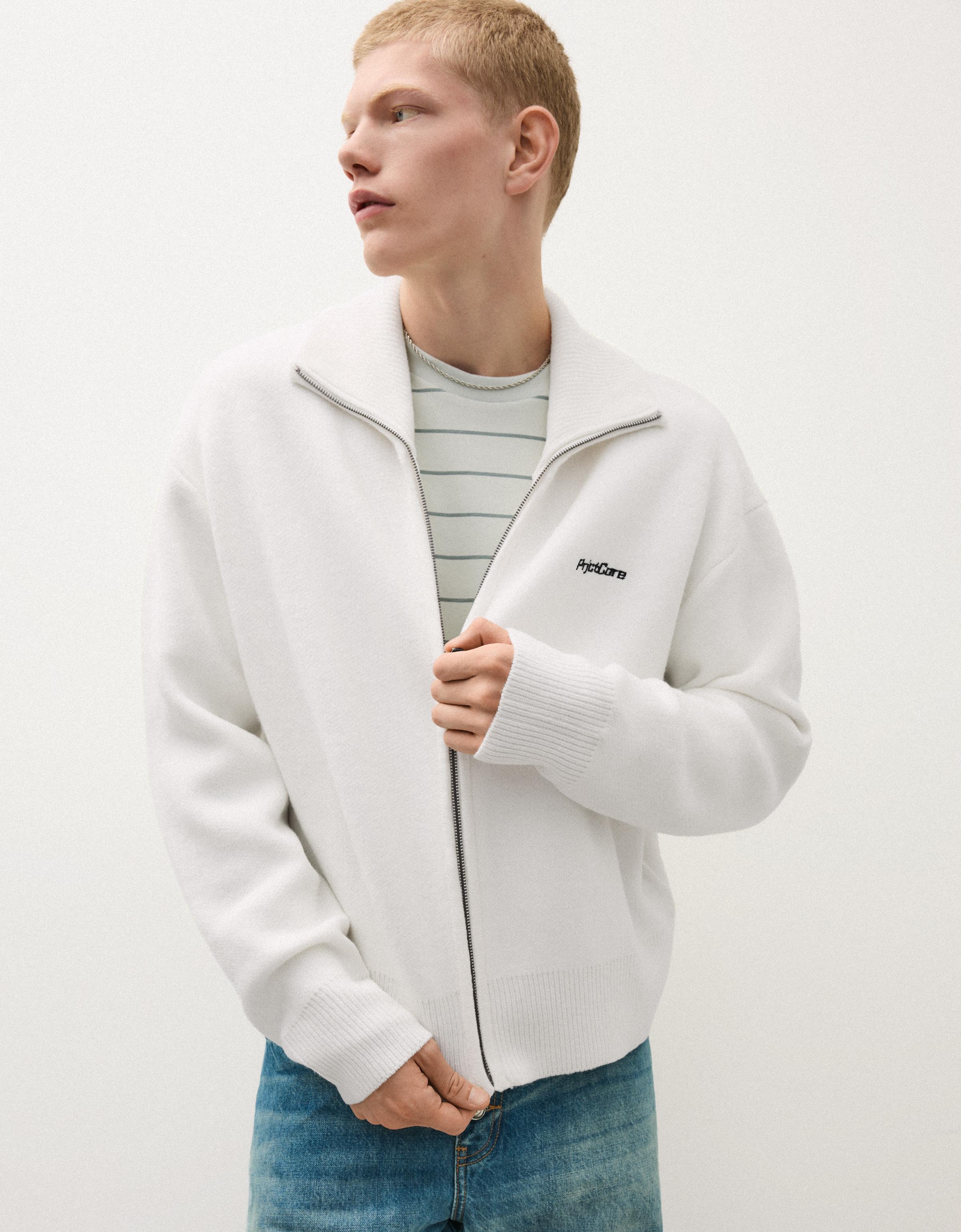 Boxy knit zip jacket — Off white
