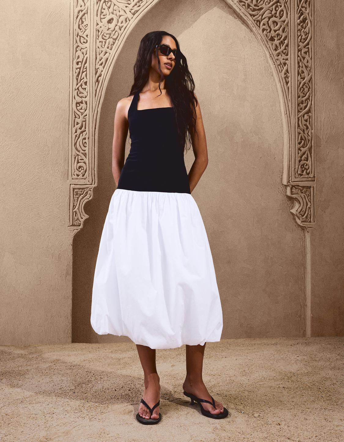 Strappy midi dress with balloon skirt