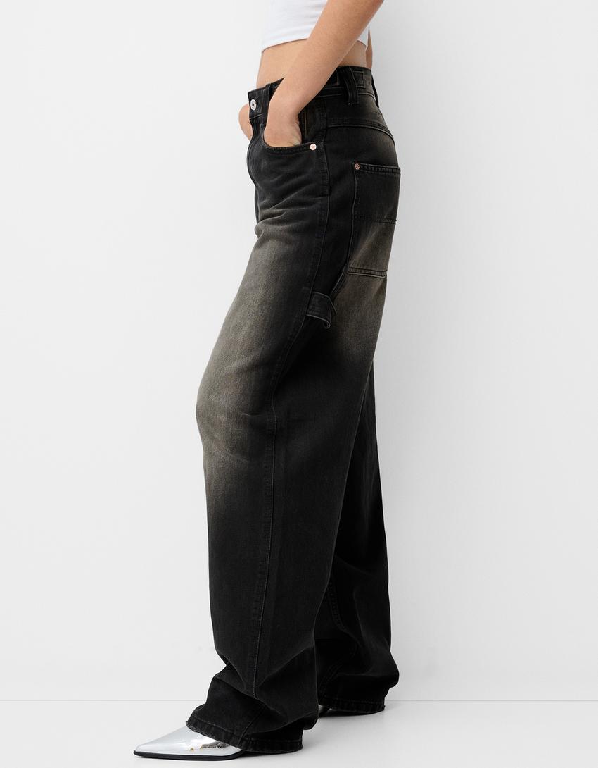 Adjustable balloon fit carpenter jeans-Brown