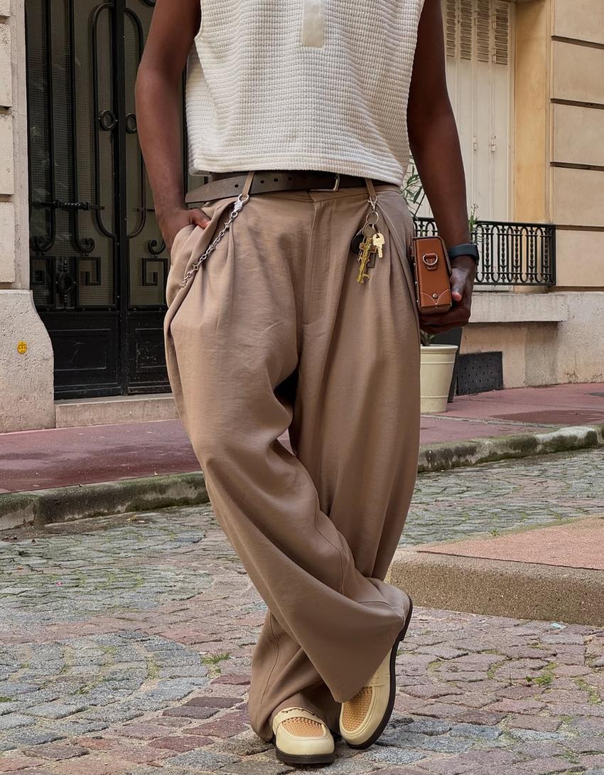 Super baggy pants with pleats-Sand-2