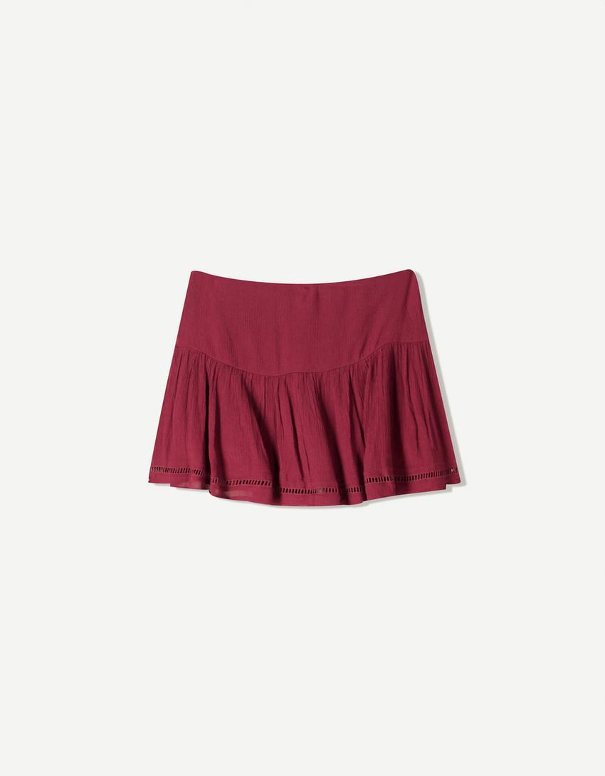 Textured mini skirt-Maroon-4