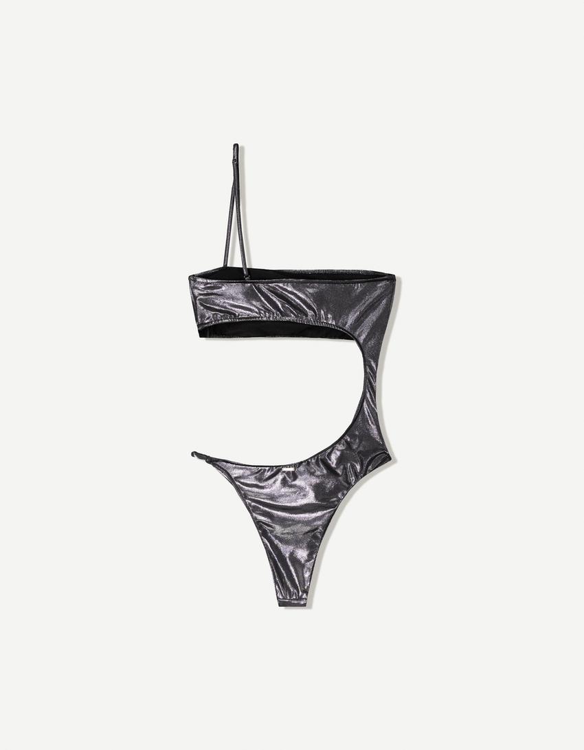 Maillot de bain asymétrique-Argent-5