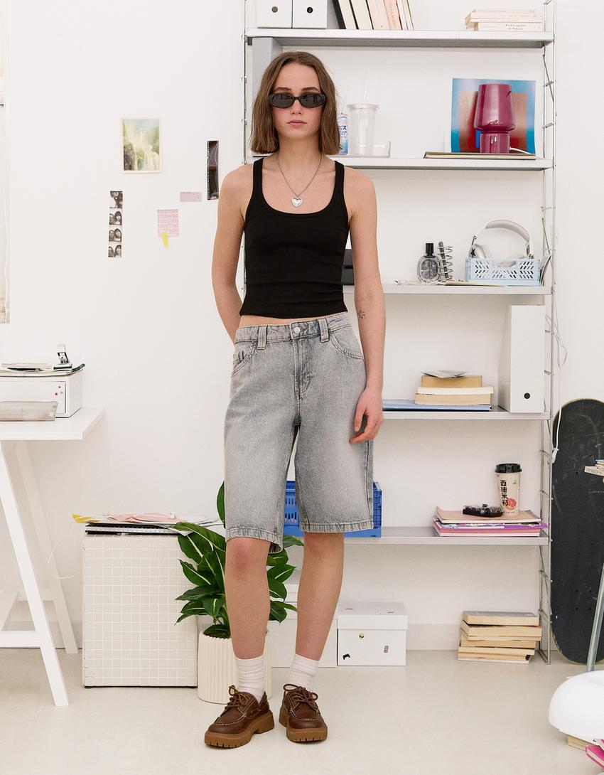 Pantaloni scurți din denim baggy-Gri