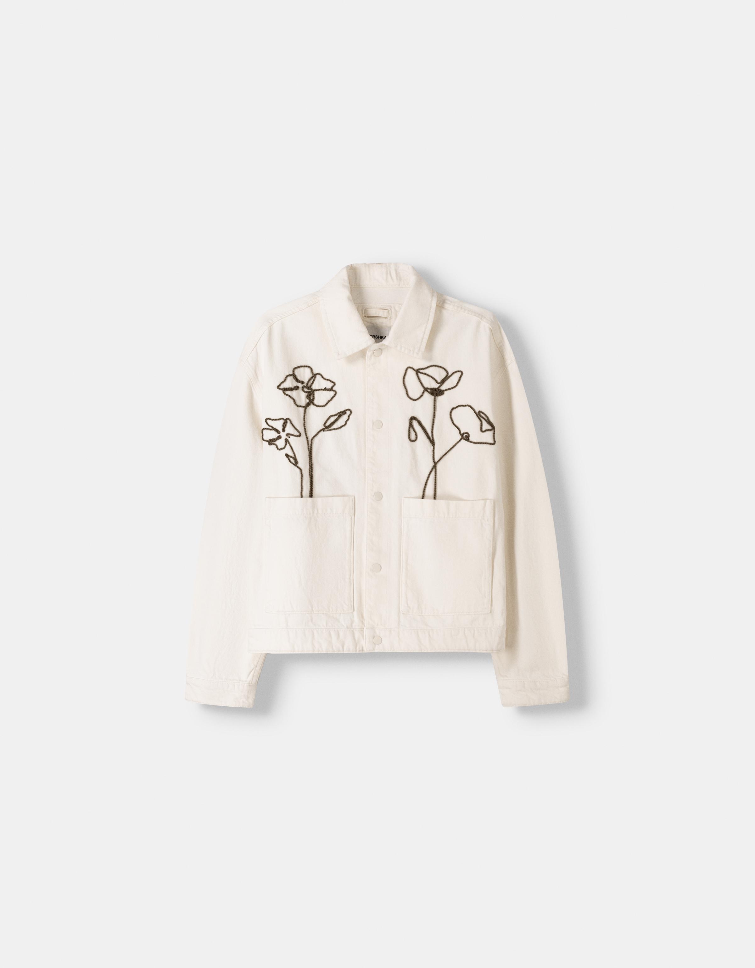 Embroidered white denim jacket hotsell