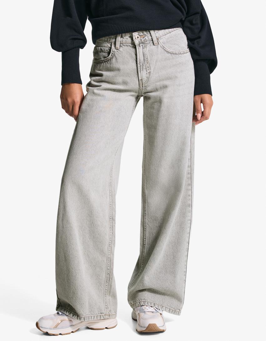 Wide-leg jeans-Grey