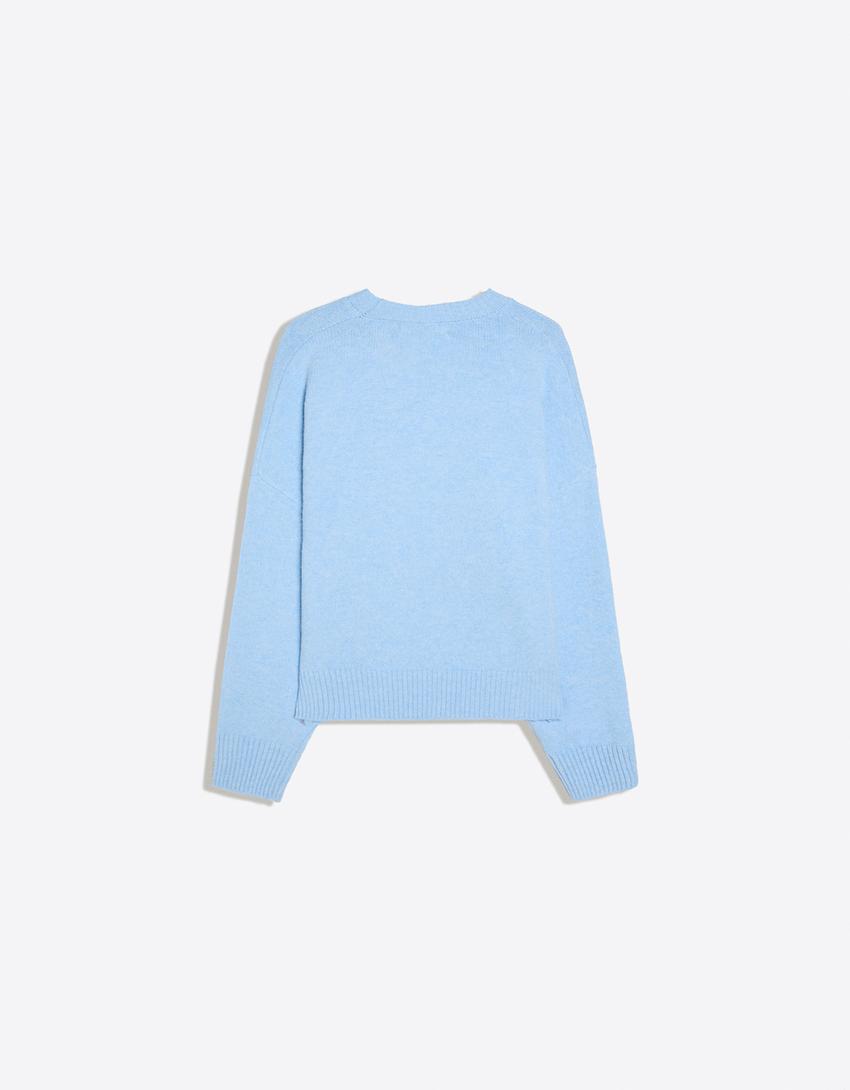 Jersey cuello redondo boxy-Azul claro