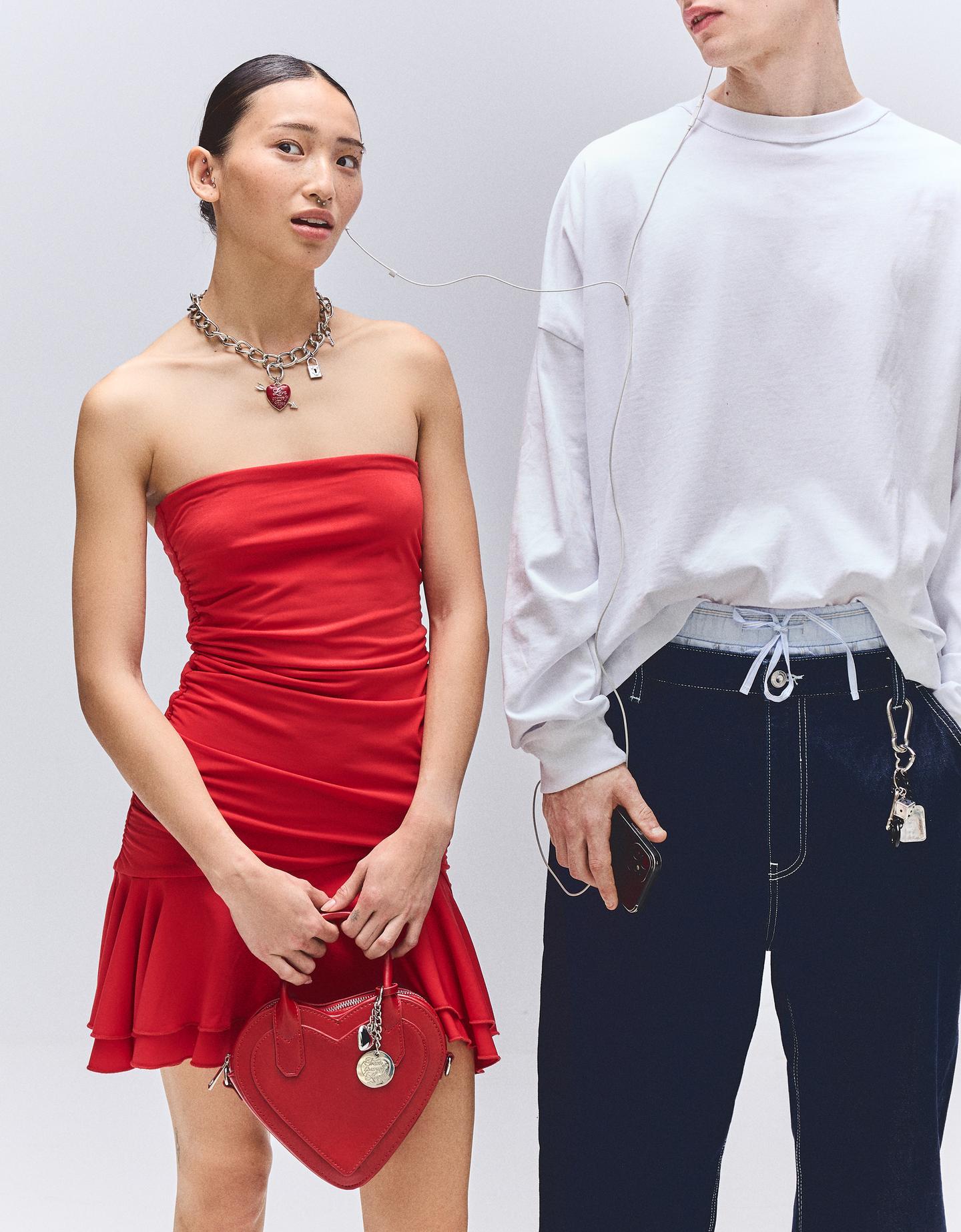 Bershka Minikleid Mit Strass Und Volants Damen Xs Rot günstig online kaufen