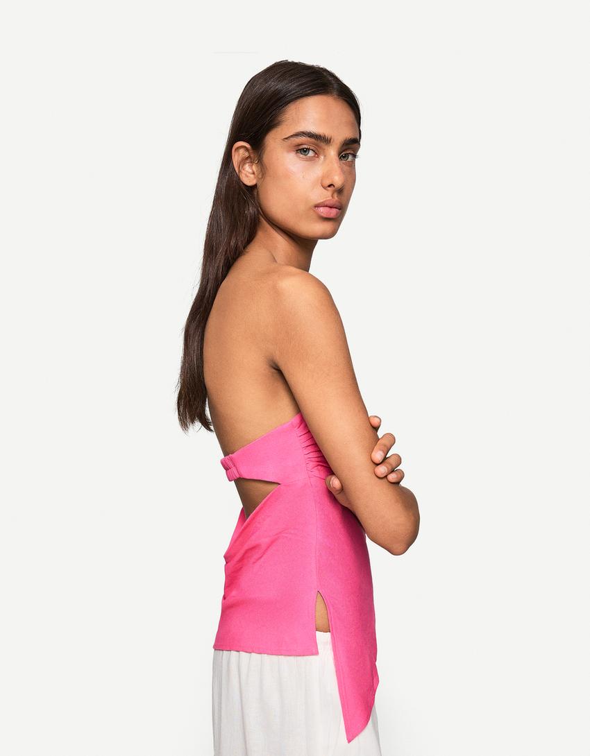 Linen blend bandeau top-Fuchsia-2
