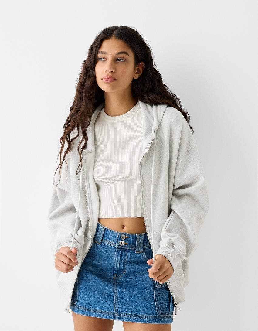 Oversize zip-up hoodie-Grey-0