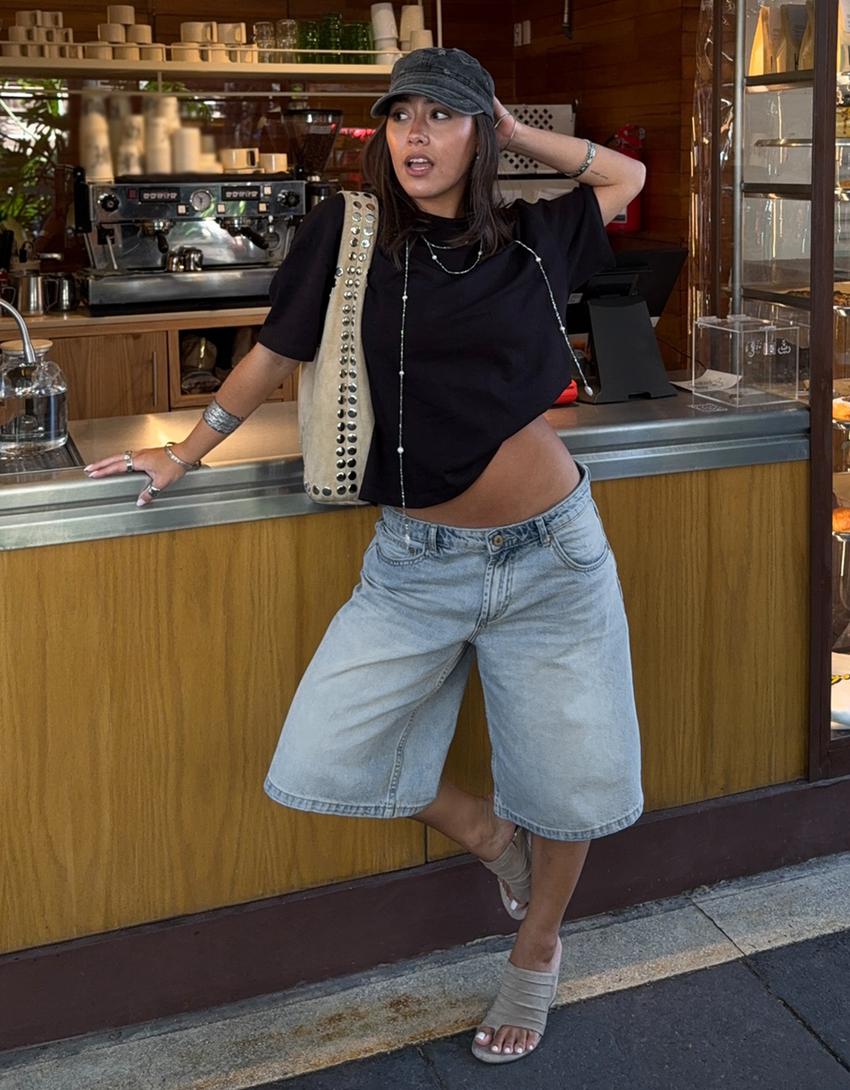 Bermuda jort baggy fit-Bleu lavé