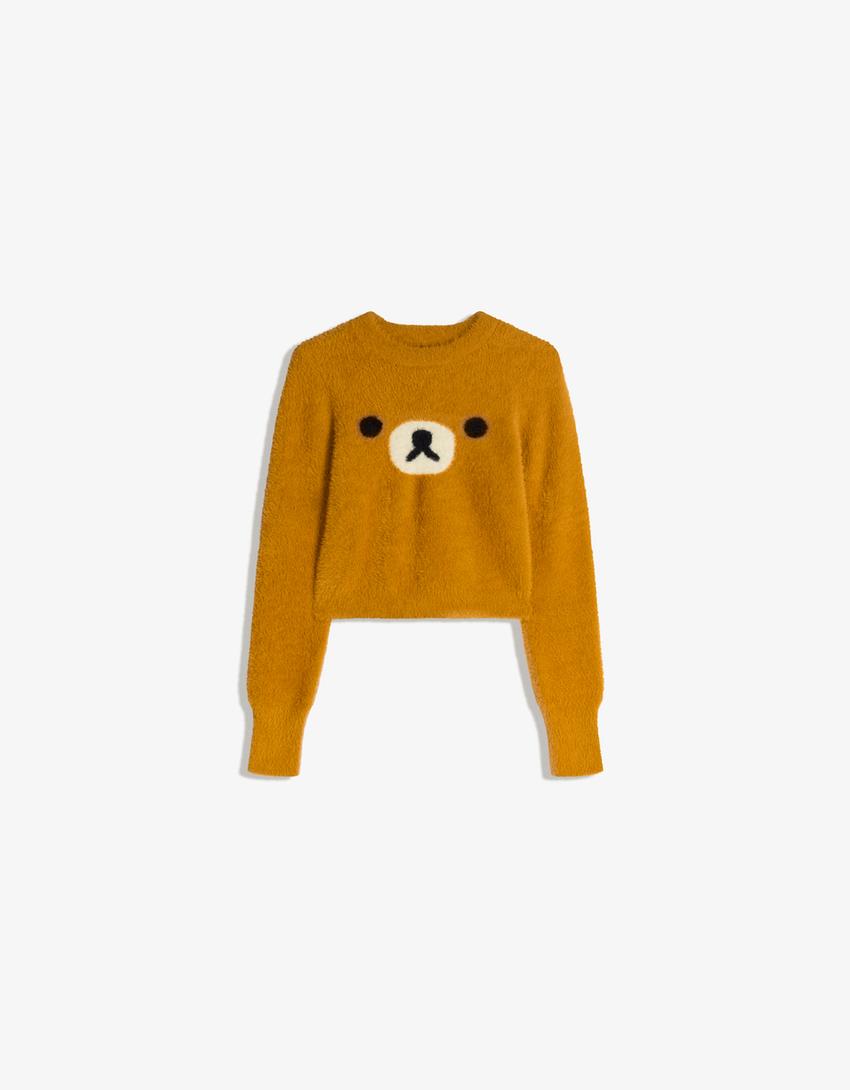 Rilakkuma-Pullover mit Kunstfell-Orange
