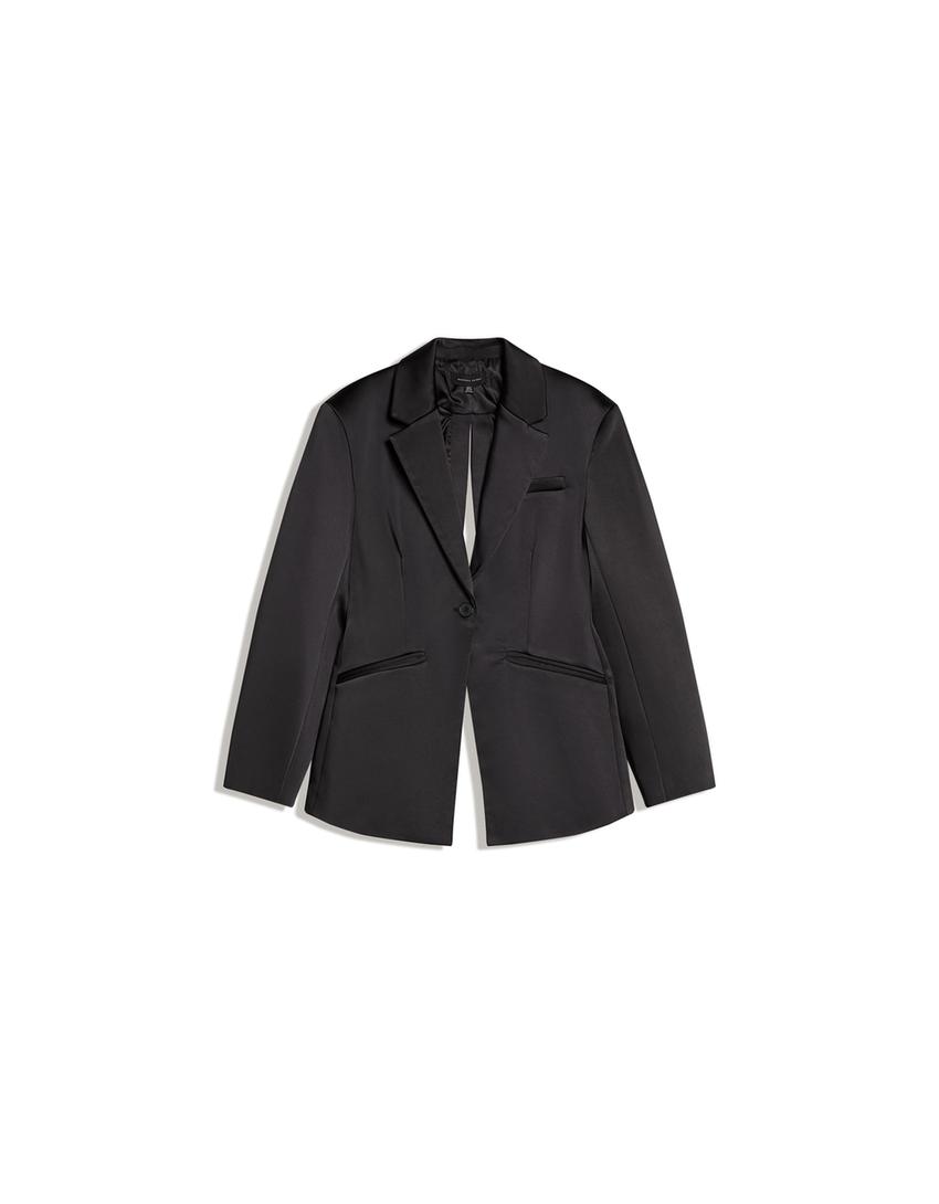 Fitted sateen blazer-Black