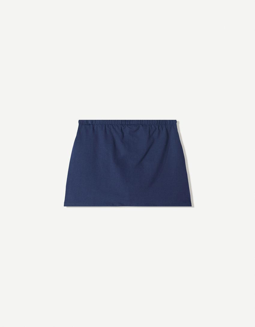 Jupe-culotte à ceinture avec nœud-Marine