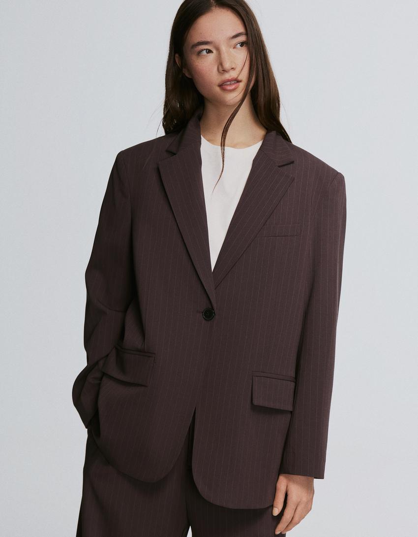 Blazer cruzada rayas-Marrón