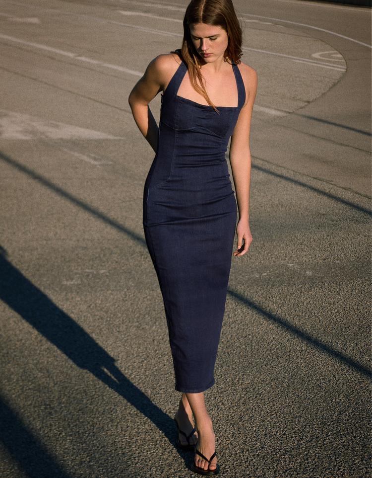 Denim midi elbise