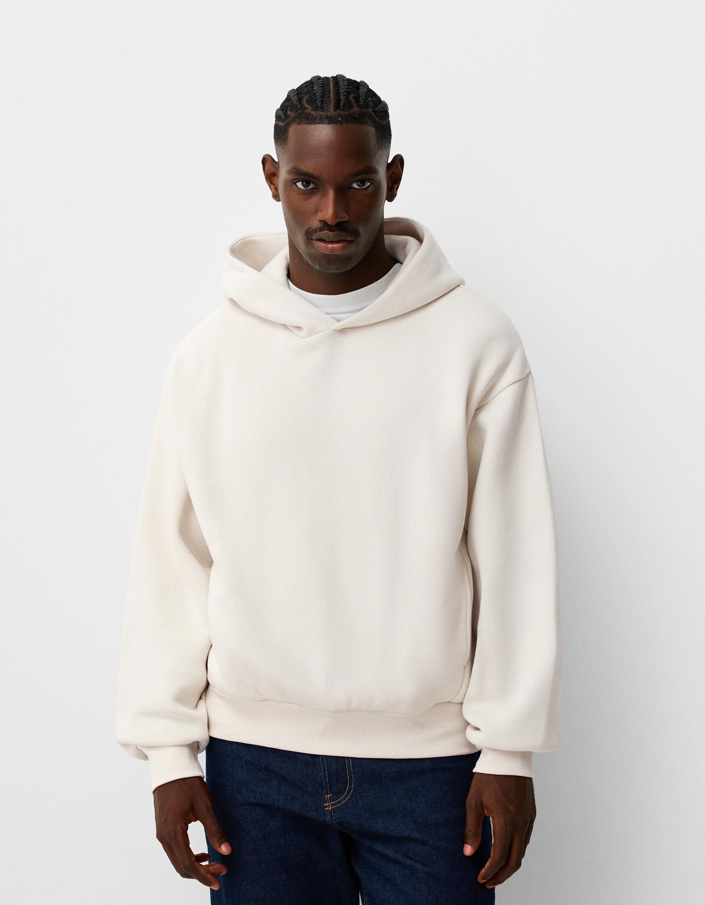 Bershka Felpa Cappuccio Uomo M Bianco Roto