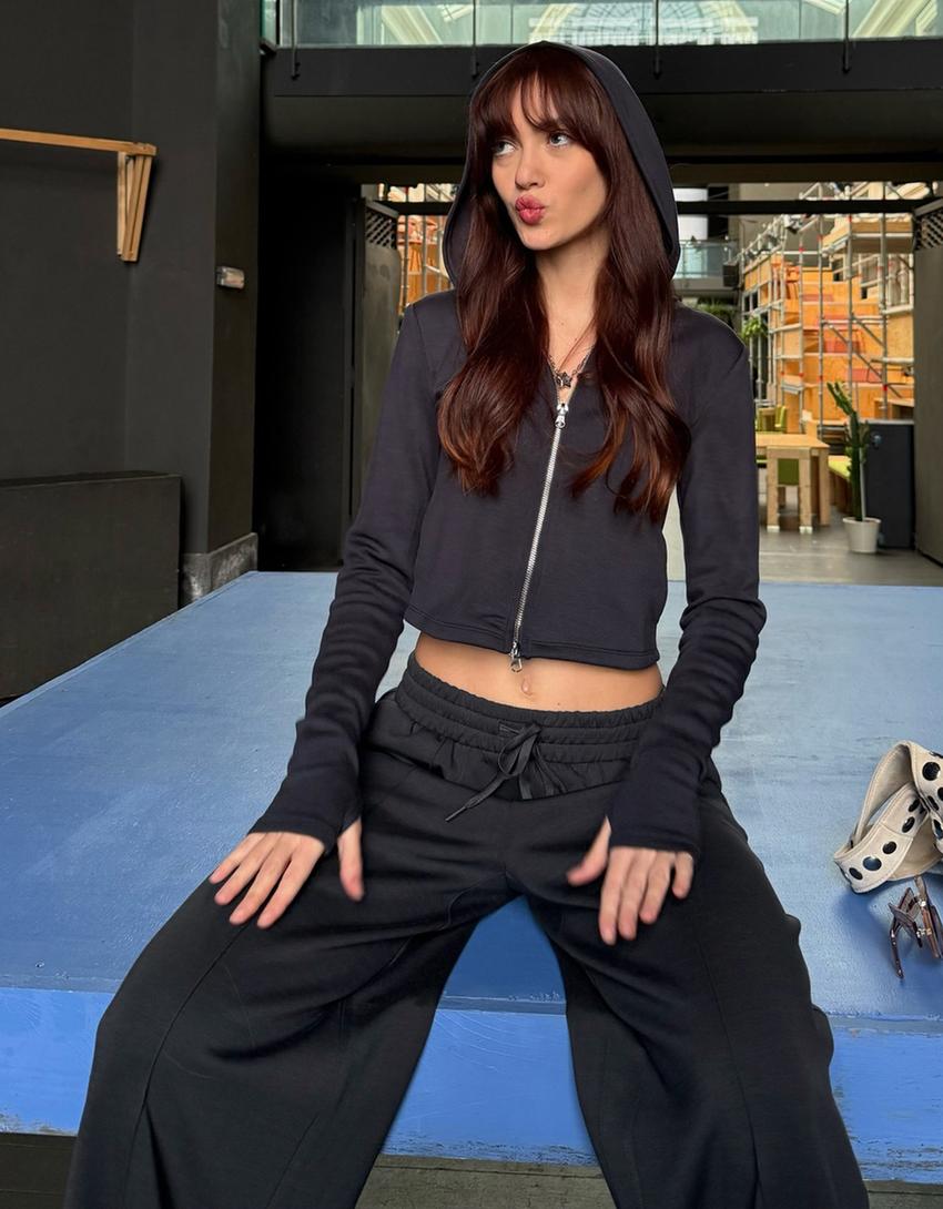 Sweatshirt mit Reißverschluss, weich, Modal, Kapuze-Grau