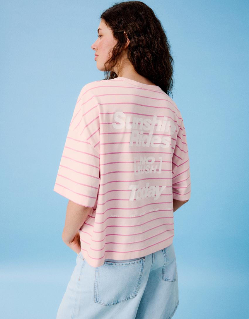Oversize-T-Shirt mit Print-Rosa