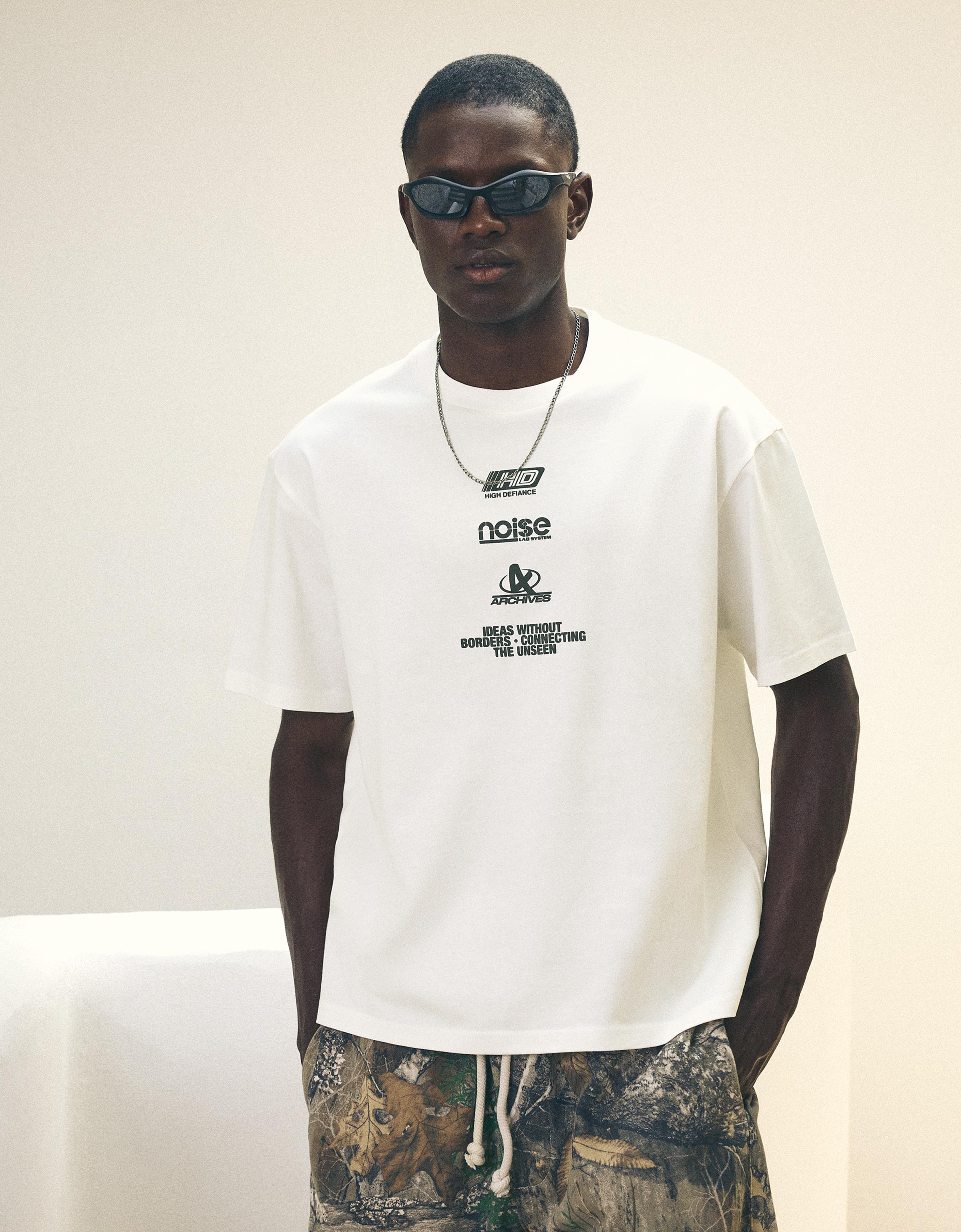 Bershka Camiseta Relaxed Print Hombre Blanco