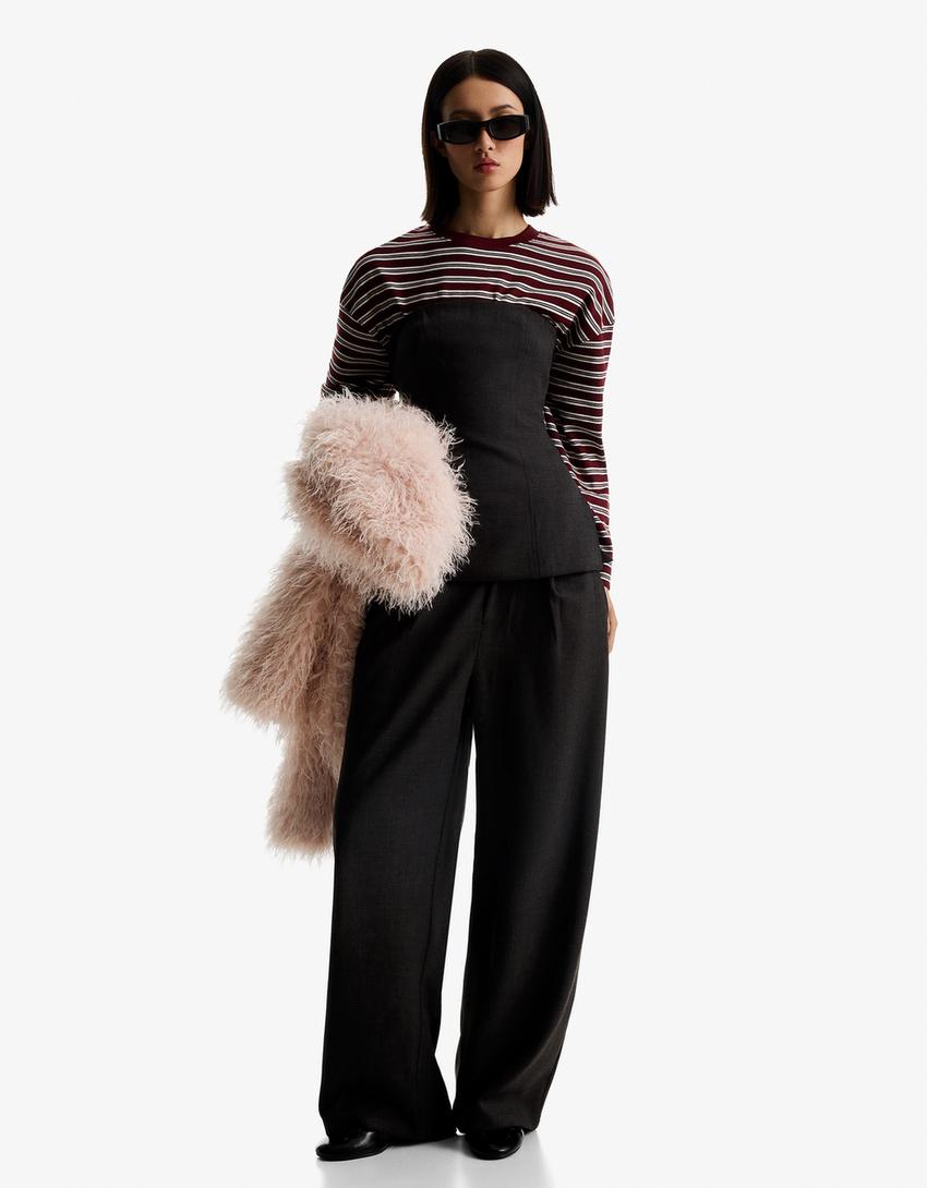 Pantalon ample double épaisseur-Gris