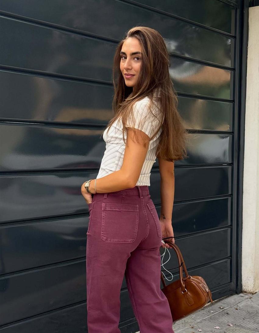 Seamless wide-leg jeans with pockets-Red