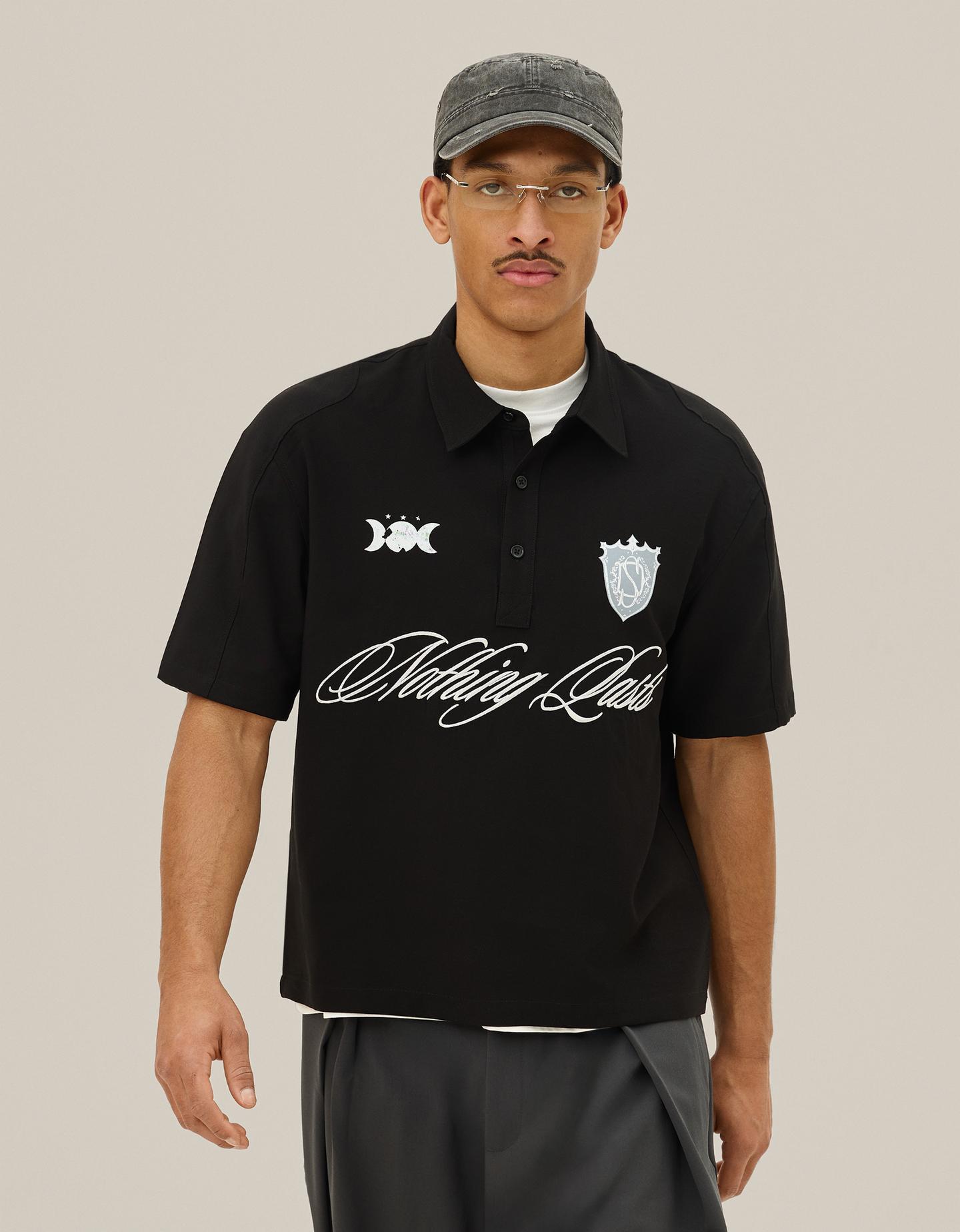 Bershka Polo Maniche Corte Ricamato Uomo Xl Nero