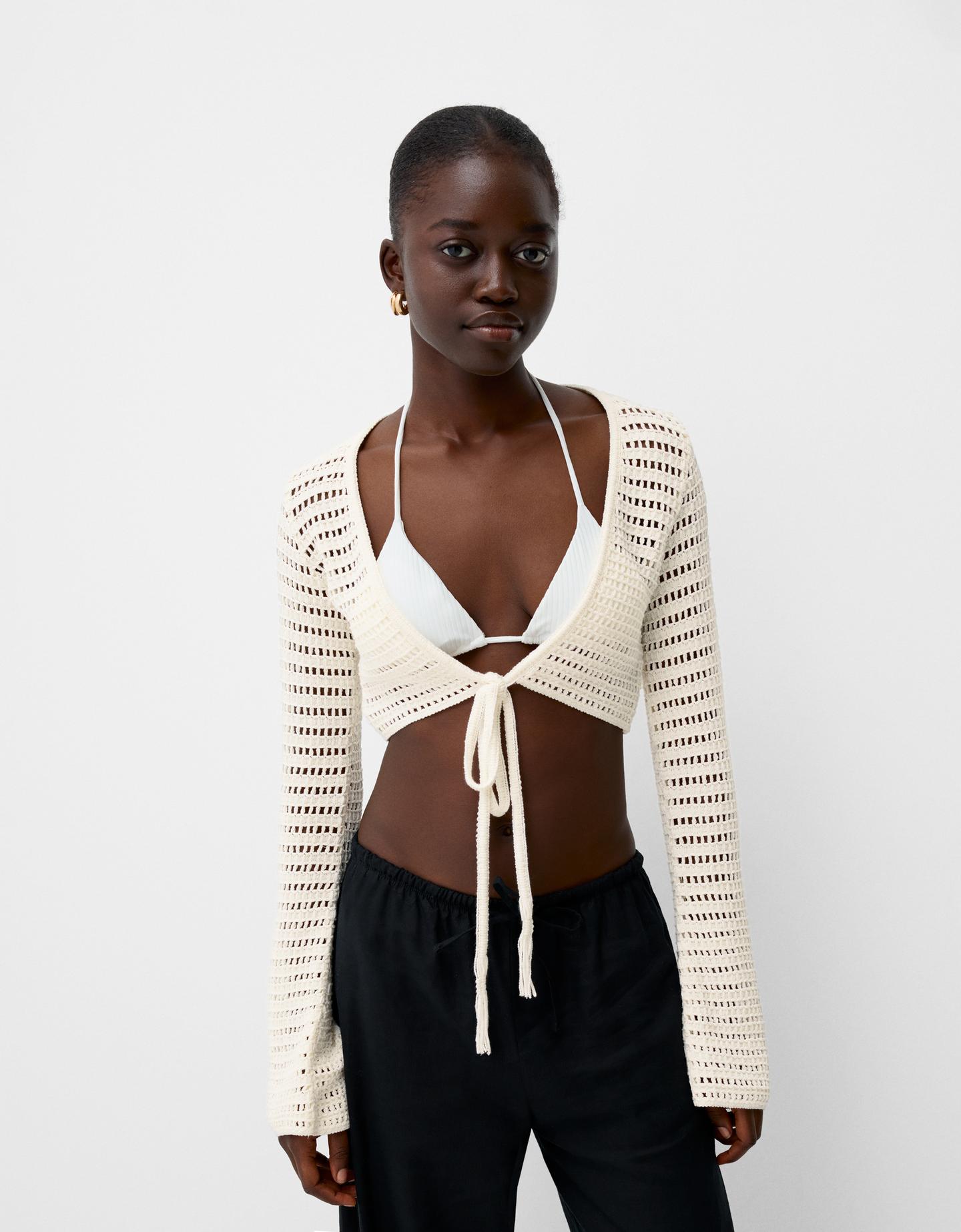 Bershka Cardigan Semplice Con Fiocco Donna L Avorio