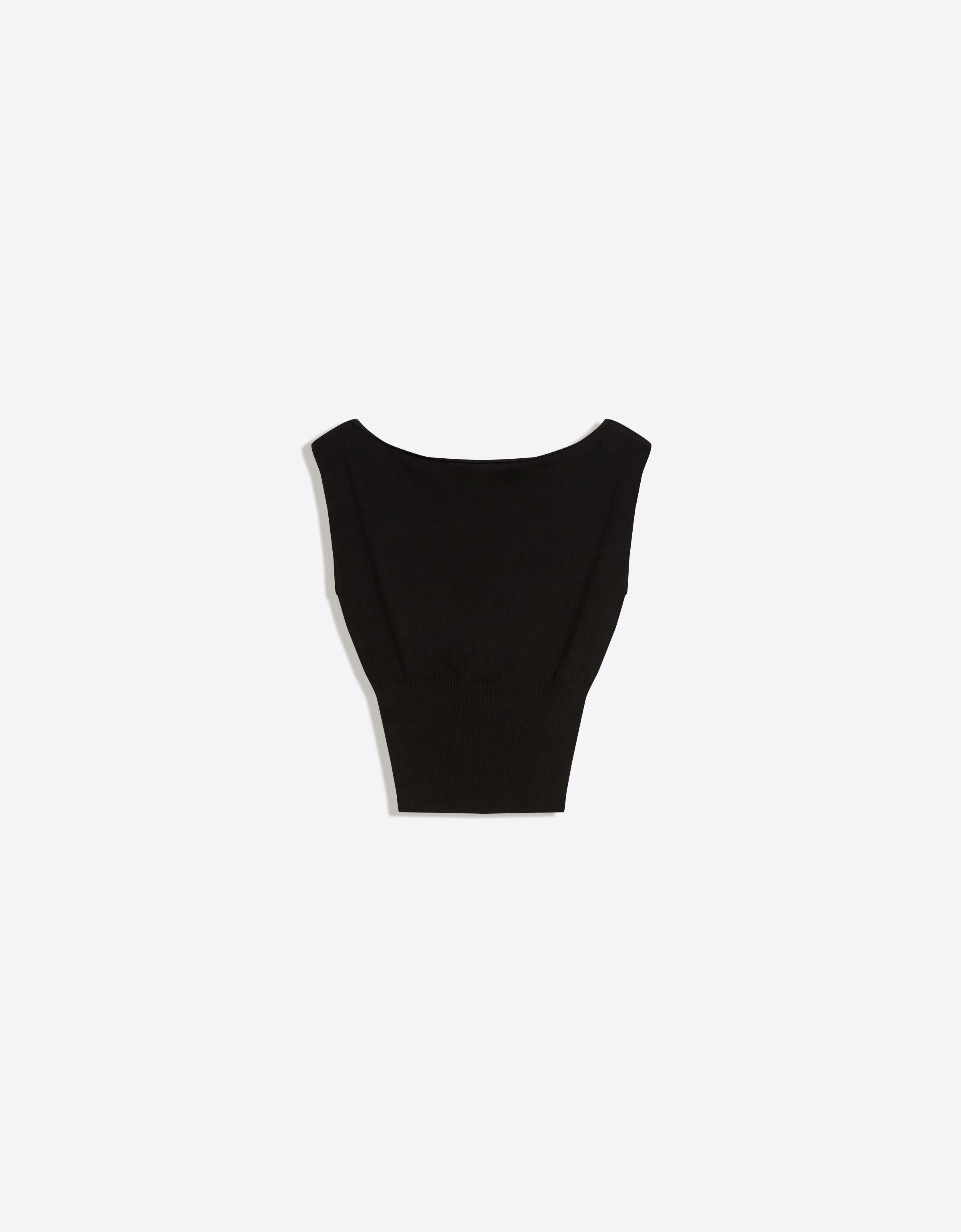 Knit boat neck top — Black
