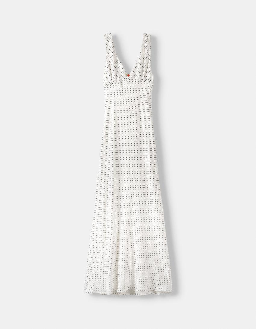 Vestido midi alças pormenor flor-Cru-4