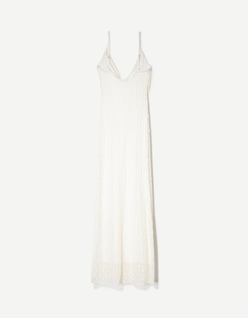 Vestido midi blonda encaje-Blanco roto