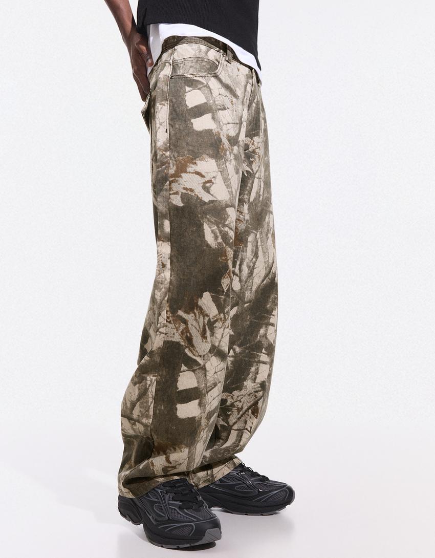 Pantalon super baggy fit imprimé-Marron