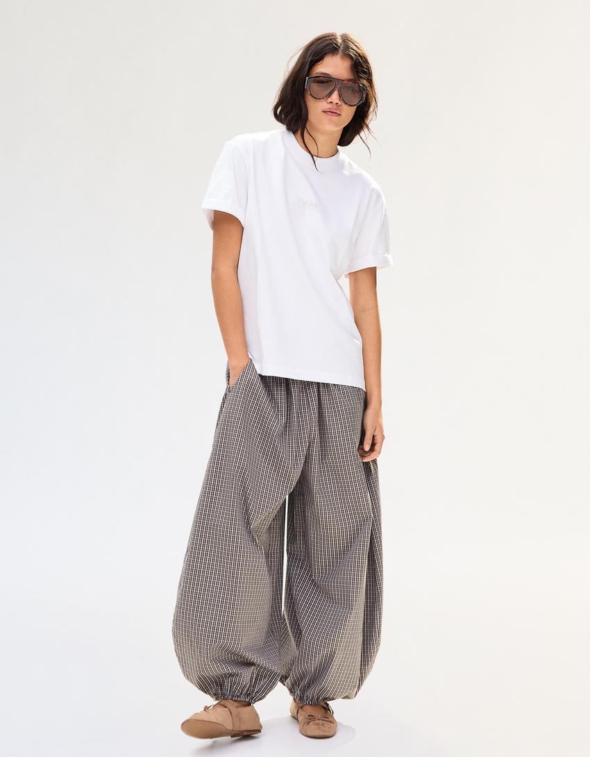 Maglietta a maniche corte roll up stampa-Bianco