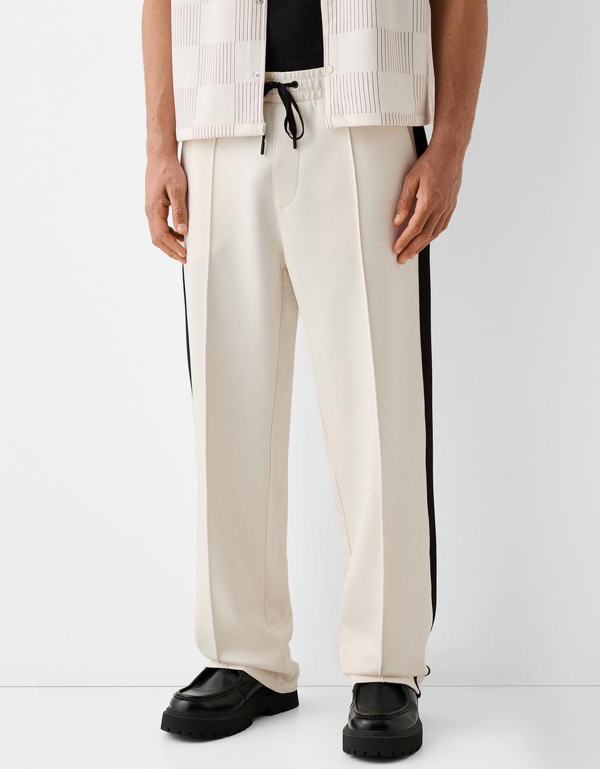 سروال إنترلوك بخطوط جانبية-أبيض مطفي-2