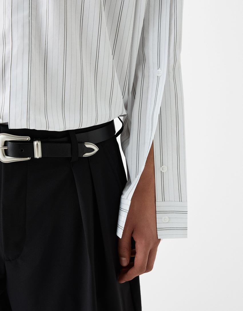 Chemise rayée manches longues-Blanc cassé-2