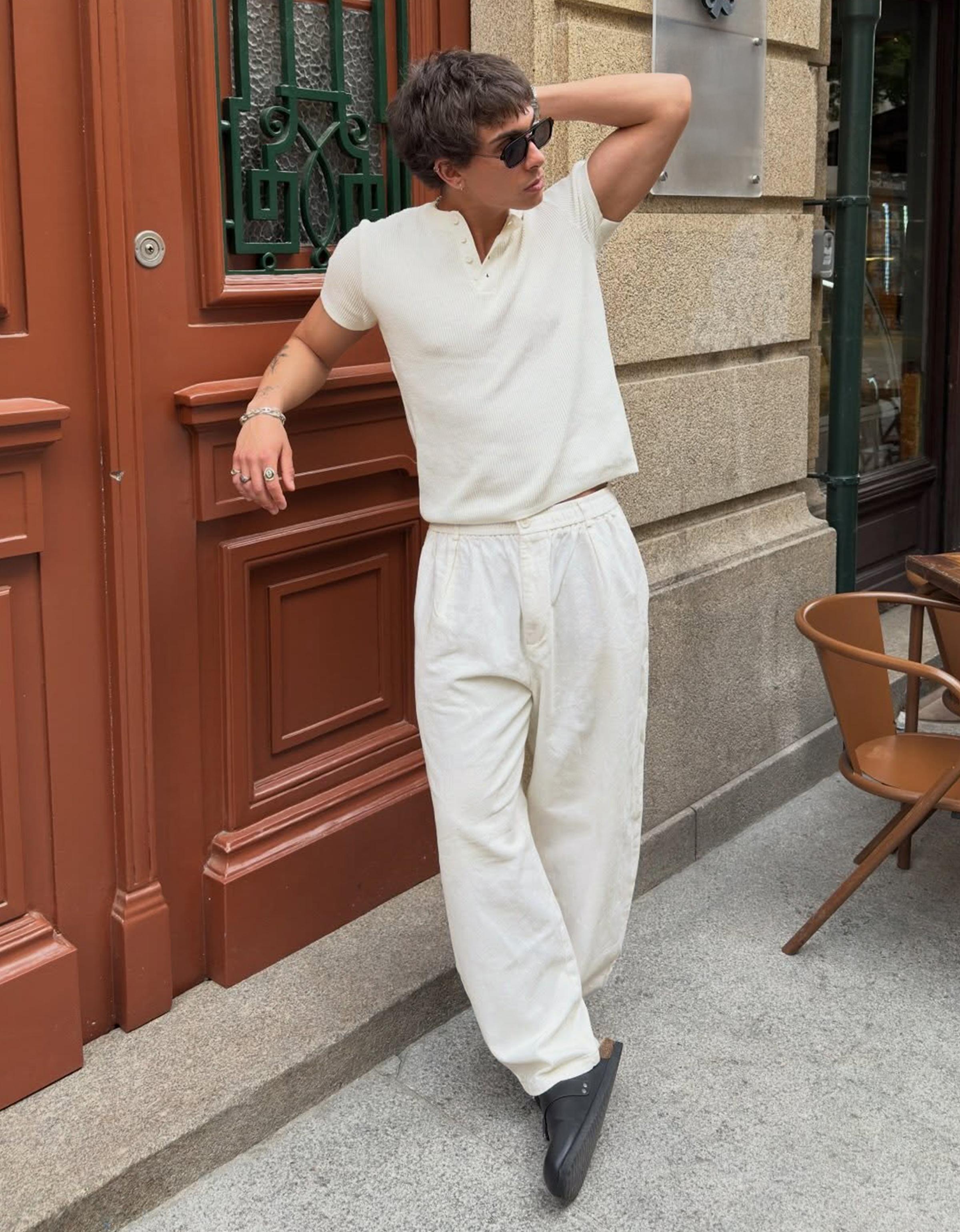 Super baggy trousers with linen — Off white
