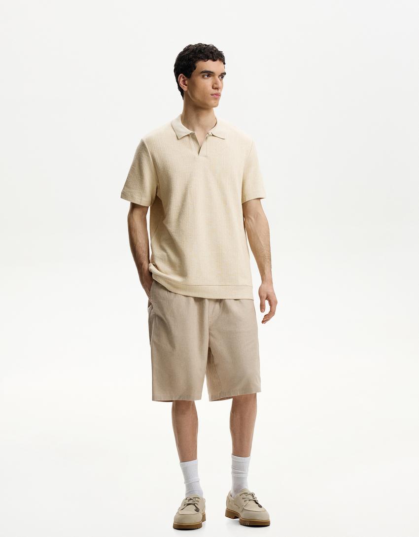 Textured polo shirt-Camel