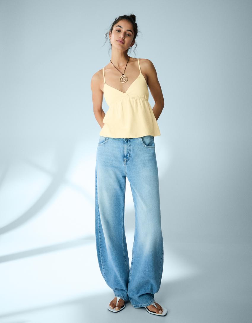 Strappy peplum top-Yellow