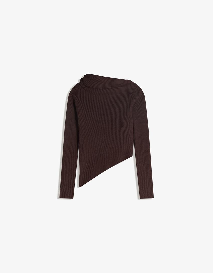Camisola assimétrica franzido-Marrom